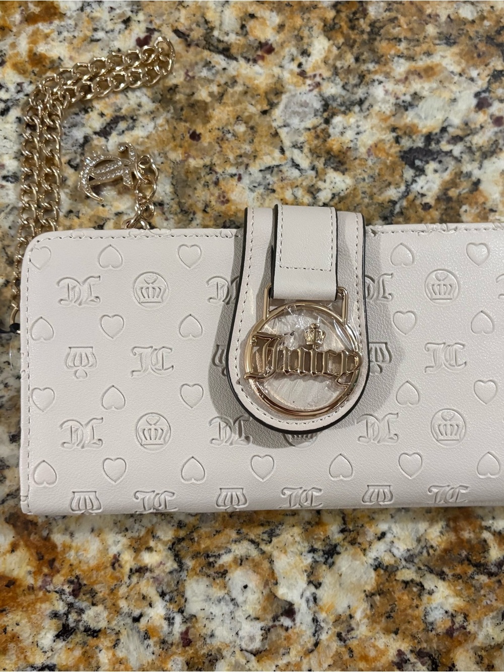 Juicy Couture off white wallet with gold chain strap